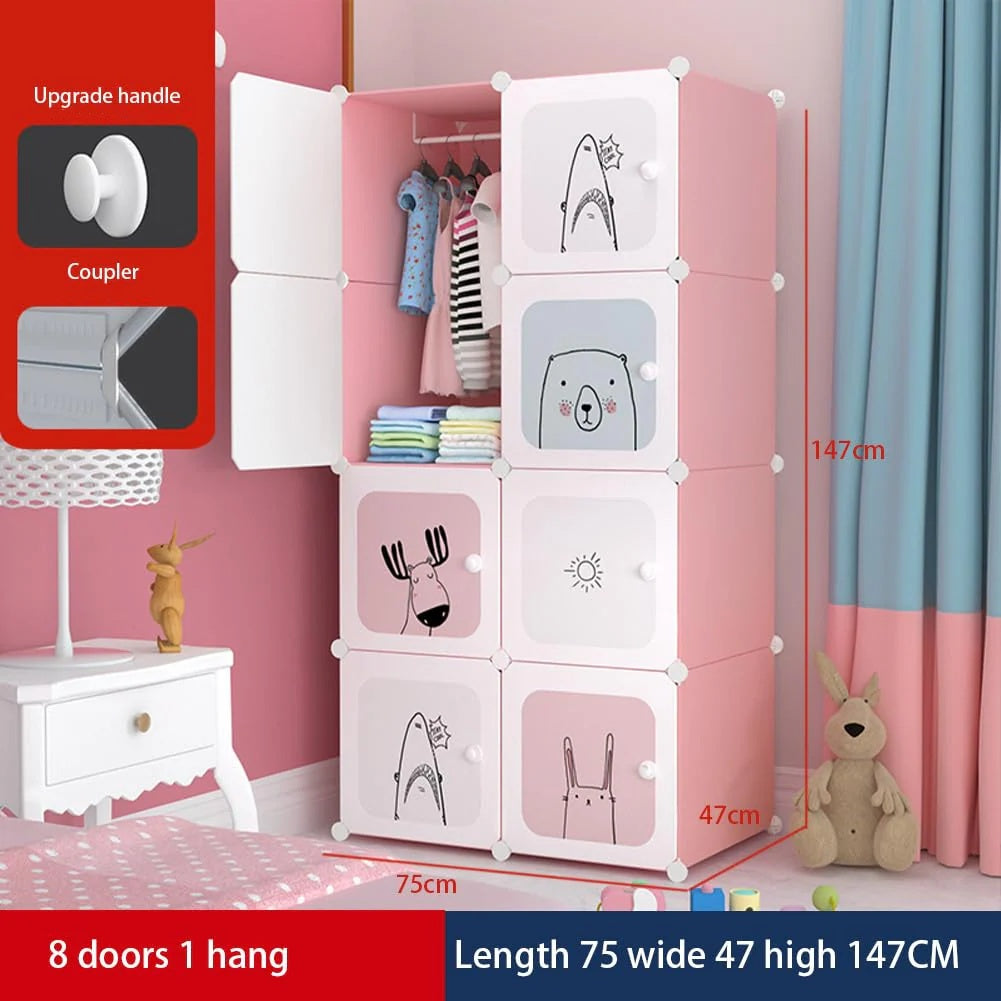 Garvee Modularer Kinderkleiderschrank DIY, Platzsparend, Robust, Rosa, Für Schlafzimmer & Flur