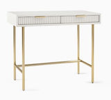 Garvee Weißer Schreibtisch mit 2 Schubladen, moderner Bürotisch mit goldfarbenen Metallbeinen, kompakter Arbeitstisch für Büro und Wohnzimmer