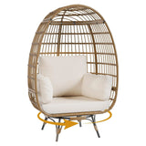 Garvee Rattan Ei Stuhl 360° Drehbar, Mit Kissen, Stahlrahmen, Für Innen & Außen, Braun+Beige - Braun+Beige