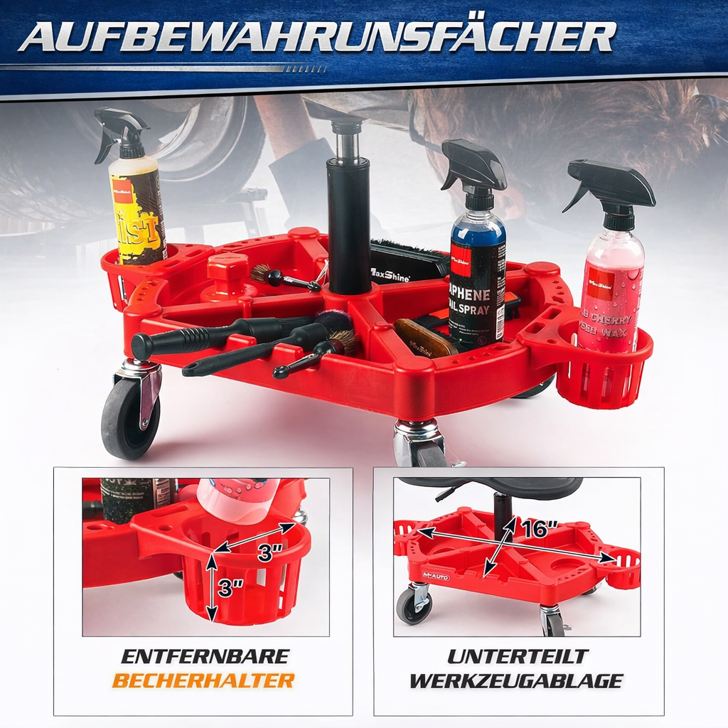 Garvee Mechaniker-Rollhocker – Höhenverstellbar (51-64 cm), 136 kg Tragkraft, mit verriegelbaren Rollen für Werkstatt & Garage