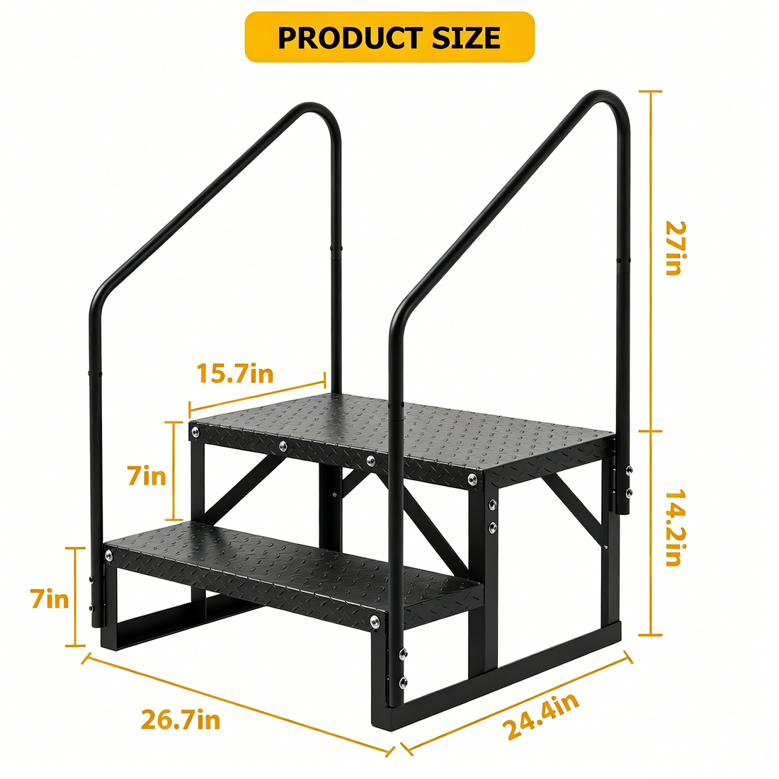 Garvee Wohnmobil Treppe 2 Stufen mit Handlauf, 300 Kg Tragkraft, Rutschfest, Stahl, Tragbar