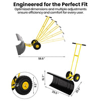 Garvee Schneeschieber mit Rädern 75×40 cm – Doppelstange, Stahlklinge, Verstellbarer Griff, Gummiräder