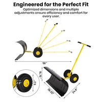 Garvee Schneeschieber mit Rädern 90×40 cm – Einzelstange, Stahlklinge, Verstellbarer Griff, Gummiräder