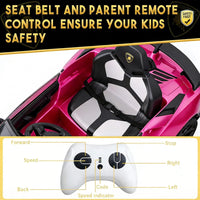GARVEE 12V Lamborghini Kinderauto Elektrofahrzeug, Mit Eltern-Fernbedienung, LED-Beleuchtung, Soundsystem und Federung, Kinder Elektroauto für Jungen und Mädchen von 3–8 Jahren, Rosa