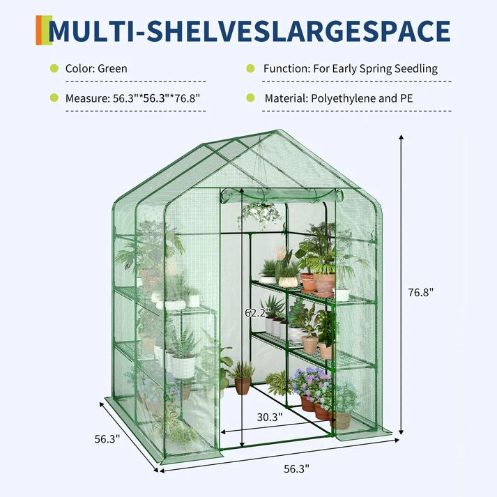 Garvee Gewächshaus 143 × 143 × 195 cm – 3 Ebenen, 12 Regale, Dicker PE-Bezug, Tragbar