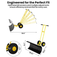 Garvee Schneeschieber mit Rädern 90×40 cm – Doppelstange, Stahlklinge, Verstellbarer Griff, Gummiräder