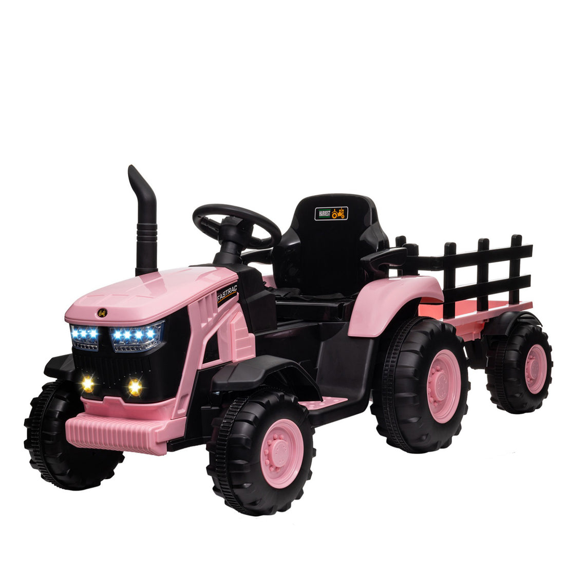 Garvee Rosa Elektrotraktor für Kinder 3-8 Jahre, 12V Battery, Mit Fernsteuerung & Anhänger