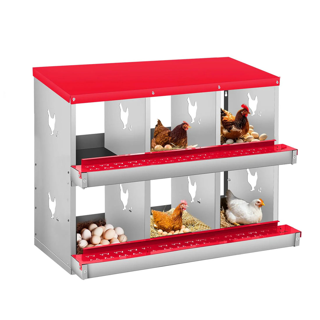 Garvee Hühnernestkasten 6 Fächer aus Metall mit Rollaway-System, Verzinkter Stahl