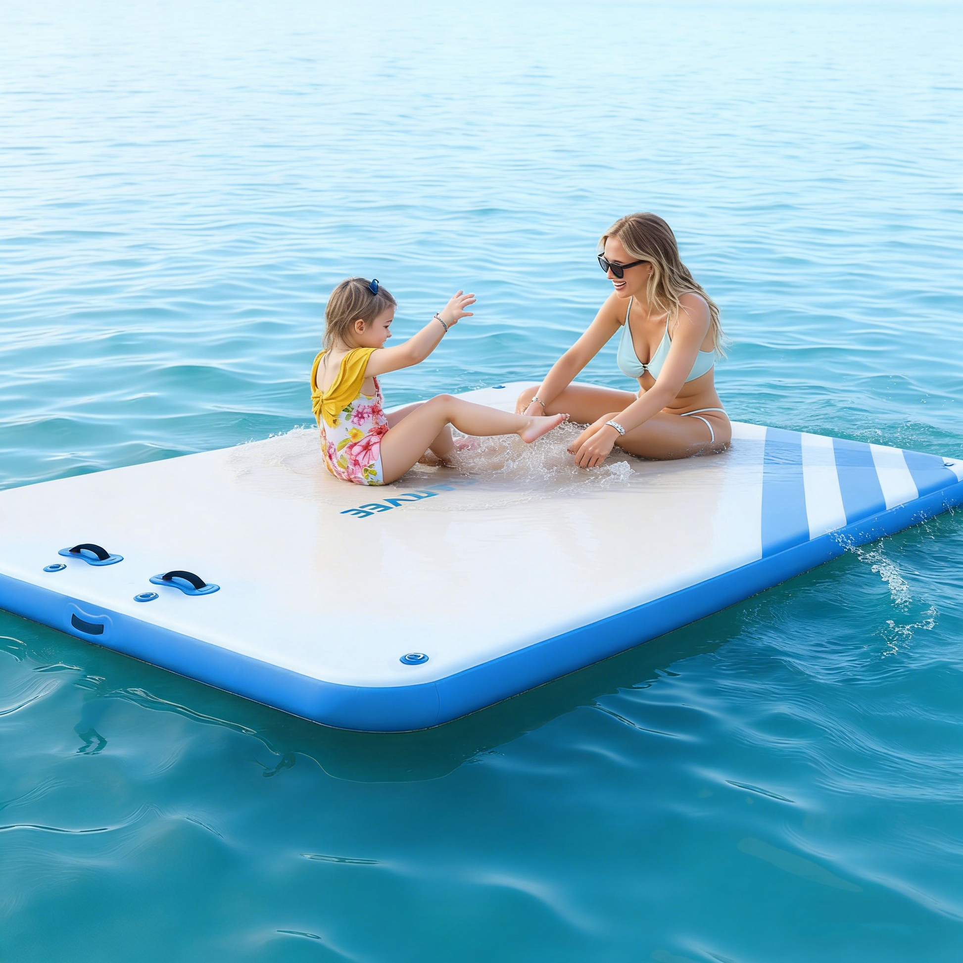 Garvee Aufblasbare Schwimminsel 3×3 m, Für 8–10 Personen, 15 cm Dick, Marine-PVC, Rutschfest für See & Pool