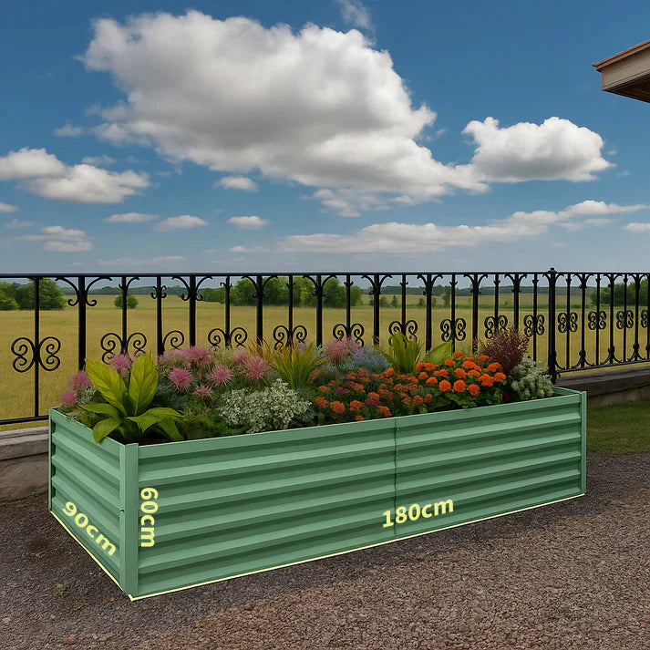 Garvee Metall Hochbeet 180×90×60 cm, verzinkter Stahl, rostfrei & wetterfest, stabiler Pflanzkasten für Gemüsebeet, Blumenbeet & Garten, rechteckig Grün