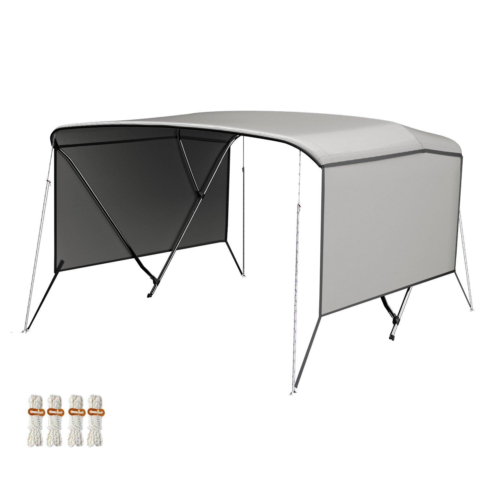 Garvee 3-Bogen-Bimini-Top-Bootsabdeckung, Abnehmbare Seiten, Verstellbar, Marine Canvas, UV-Schutz, Verstellbar 155–168 cm, Grau