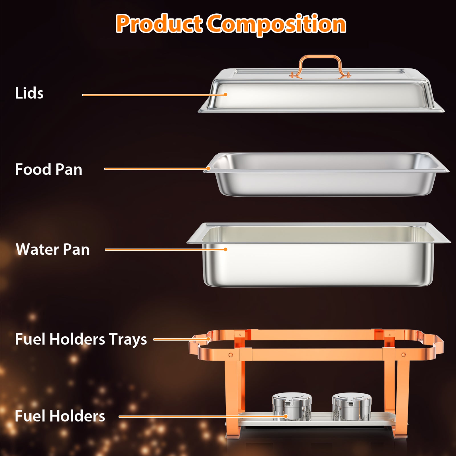 Garvee Chafing Dish 8QT Edelstahl Dual-Temperatur Warmhalteplatte Für Party Catering Buffet Hotel Restaurant Mit 6 Teilen Set