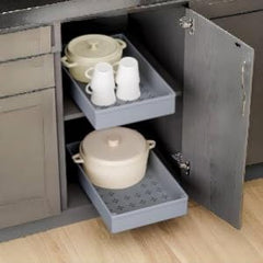 Garvee Teleskopschublade Zum Kleben – Ausziehbare Schublade Küche Schrank Organizer Grau
