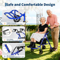Garvee Rollator faltbar mit 4 Rädern, höhenverstellbare Gehhilfe mit Sitz und Doppelbremse, stabiler Stahlrahmen, 80–90 cm, für Innen- & Außenbereich, Blau