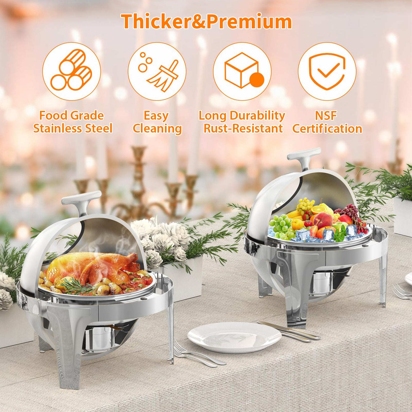 Garvee 6.3QT Edelstahl Buffet Heißhalter Roll-Off Deckel mit Sichtfenster für Partys Hochzeit Catering