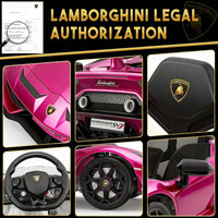 GARVEE 12V Lamborghini Kinderauto Elektrofahrzeug, Mit Eltern-Fernbedienung, LED-Beleuchtung, Soundsystem und Federung, Kinder Elektroauto für Jungen und Mädchen von 3–8 Jahren, Rosa