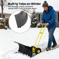 Garvee Schneeschieber mit Rädern 90×40 cm – Doppelstange, Stahlklinge, Verstellbarer Griff, Gummiräder