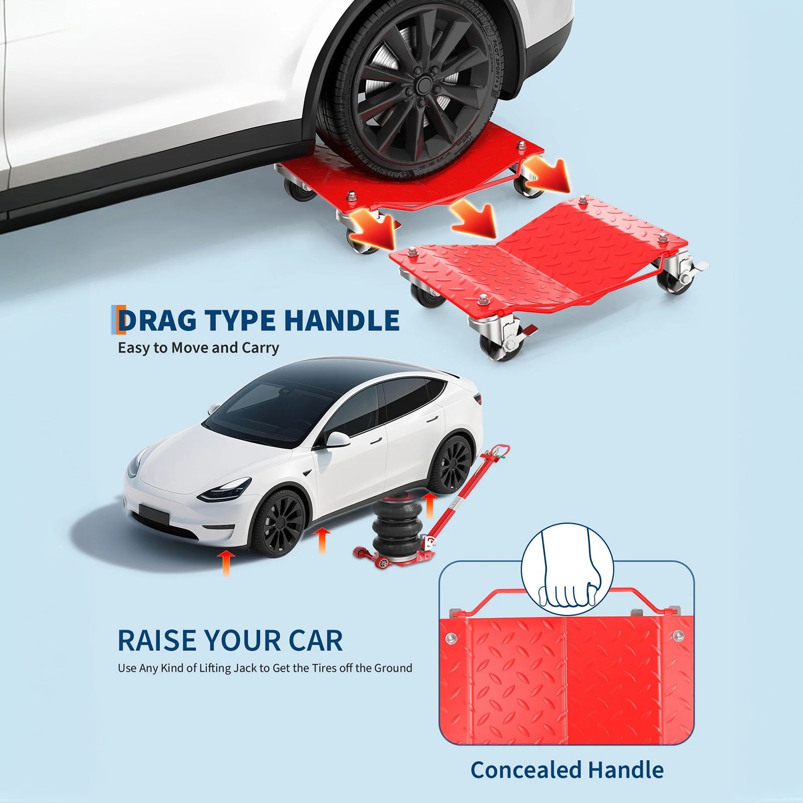 Garvee Auto-Rad Dolly Set 4 Stück – V-Form, 1500 lbs Tragkraft pro Rolle, Rot