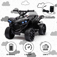 Garvee 6V Kinder Elektro-ATV – LED, Musik, Sicheres Fahren, Schwarz, Ab 3 Jahren