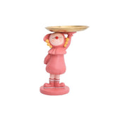 Garvee Deko Schale Mädchen Figur aus Harz, Modernes Wohnaccessoire für Flur, Wohnzimmer & Schlafzimmer, Traumland Stil, Rosa, mit Stauraum, mit Ablage - Rosa