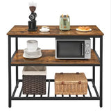 Garvee 3-Stufiges Küchenregal Mit Großer Arbeitsplatte, Stabile Stahlkonstruktion, Industriell, 120x60x90cm, Rustikales Braun