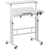 Garvee Computertisch Höhenverstellbar 70-115 cm Mobiler Stehpult Mit Rollen Weiß 80x60cm Für Zuhause Und Büro - Wie gezeigt