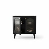 Garvee Sideboard mit 2 Riffelglastüren und Ablageboden, 80 × 39 × 80,5 cm, schmale Kommode und Buffetschrank für Flur, Wohnzimmer und Esszimmer - Schwarz