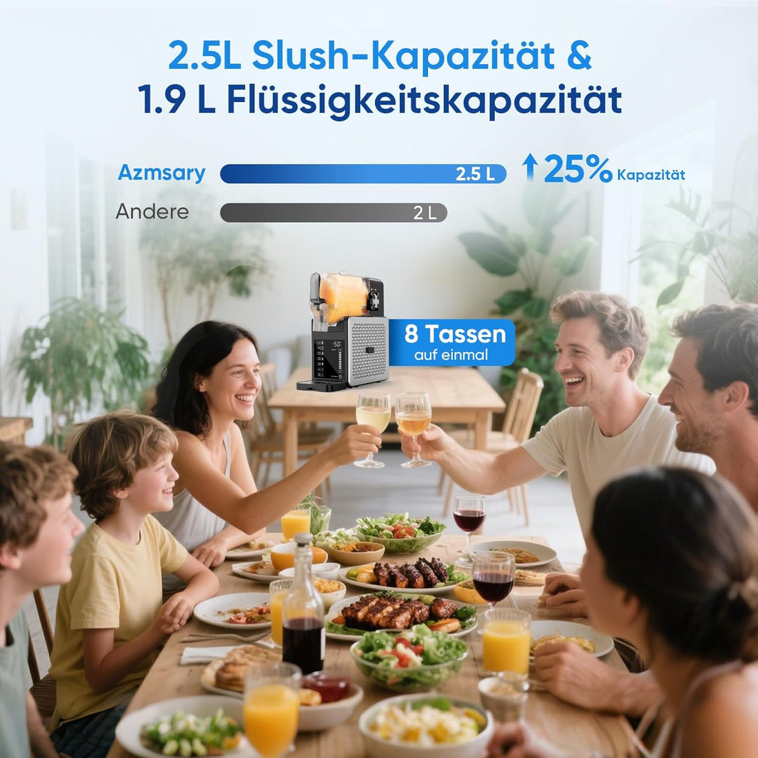 GARVEE 1,9 L Slush-Maschine für Zuhause, 5 Programme, 200-W-Kompressor, LED-Display & Selbstreinigung, ohne Eiswürfel für Slushies und Frozen Drinks