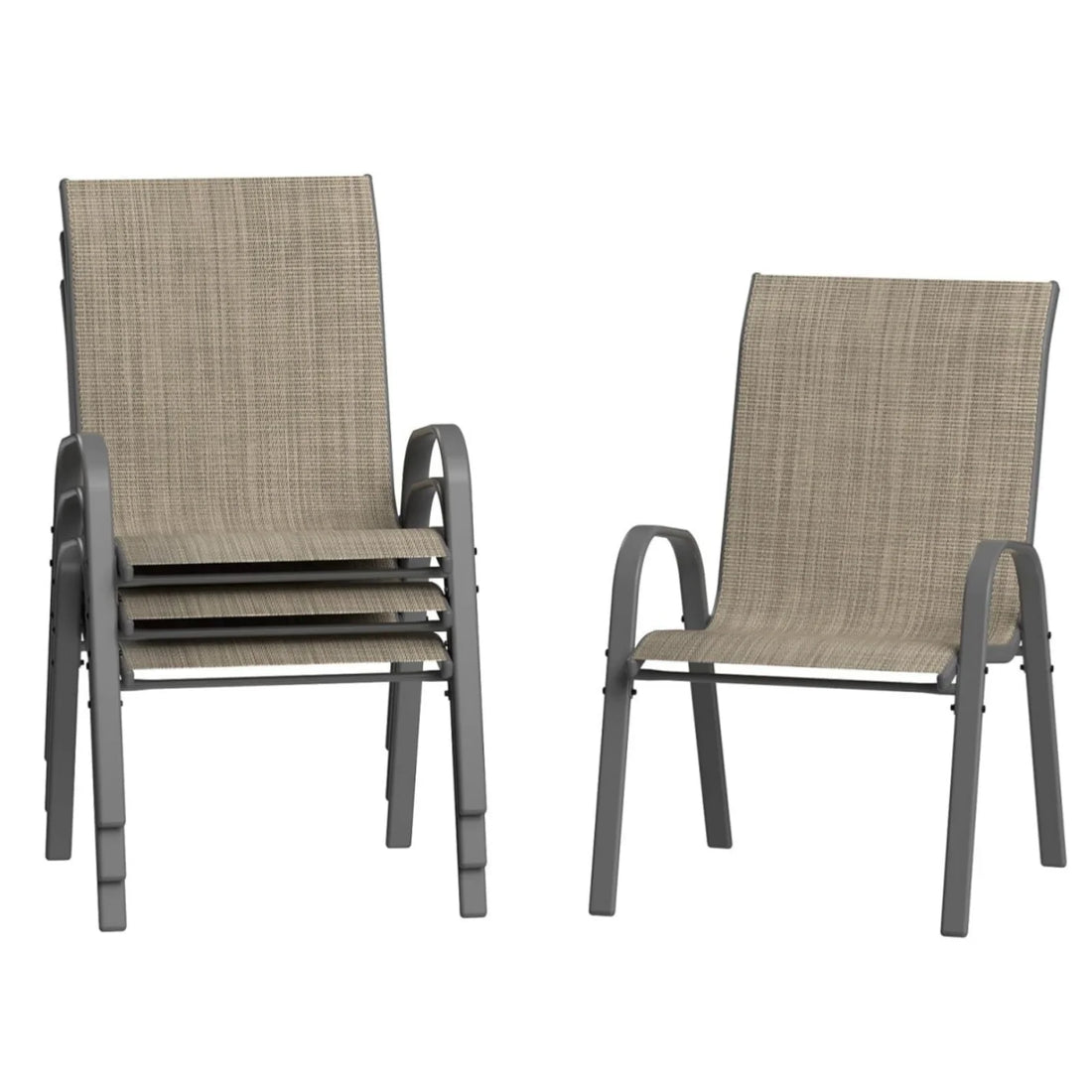 Garvee Stapelstühle Outdoor Set 4, Metallrahmen, Textilene, Atmungsaktiv, Für Garten & Terrasse, Grau