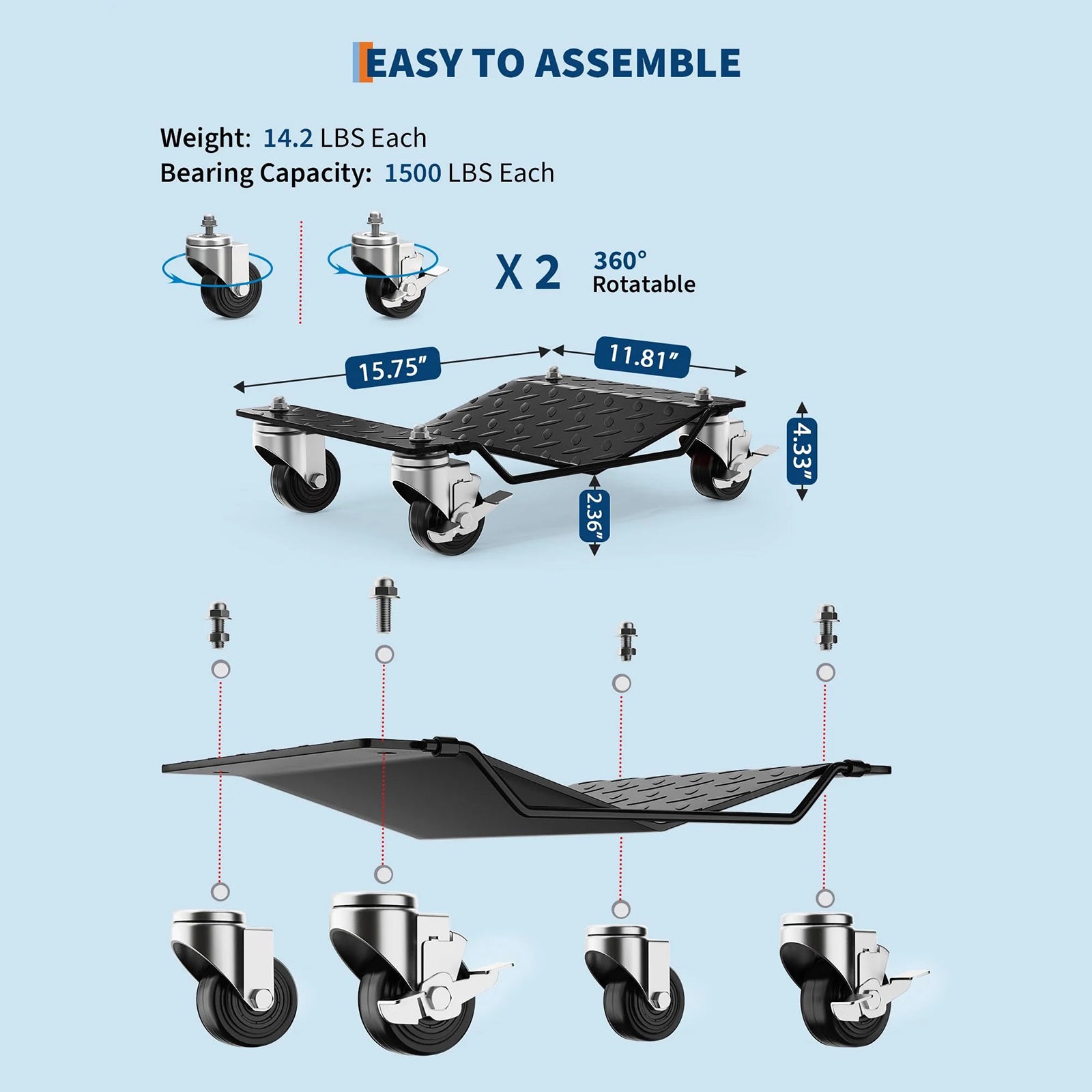Garvee Auto-Rad Dolly Set 2 Stück – V-förmige Plattform, 1500 lbs pro Dolly, Schwarz