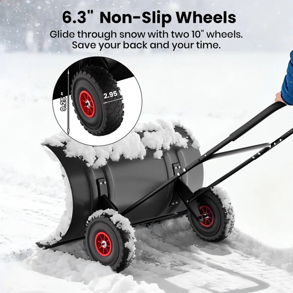 Garvee Schwerlast Schneeschieber mit Rädern 75 cm – Verstellbare Klinge & Griffhöhe, Ergonomisch, Schwarz