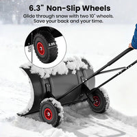 Garvee Schwerlast Schneeschieber mit Rädern 75 cm – Verstellbare Klinge & Griffhöhe, Ergonomisch, Schwarz