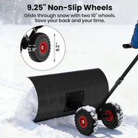 Garvee Schneeschieber mit Rädern 90×40 cm – Einzelstange, Stahlklinge, Verstellbarer Griff, Gummiräder