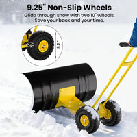 Garvee Schneeschieber mit Rädern 75×40 cm – Doppelstange, Stahlklinge, Verstellbarer Griff, Gummiräder