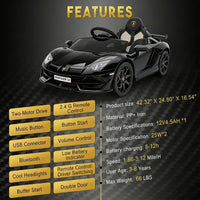 GARVEE 12V Lamborghini Kinderauto Elektrofahrzeug, Mit Eltern-Fernbedienung, LED-Beleuchtung, Soundsystem und Federung, Kinder Elektroauto für Jungen und Mädchen von 3–8 Jahren, Schwarz