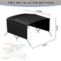 Garvee 3-Bogen-Bimini-Top-Bootsabdeckung, Abnehmbare Seiten, Verstellbar, Marine Canvas, UV-Schutz, Verstellbar 137–152 cm, Schwarz