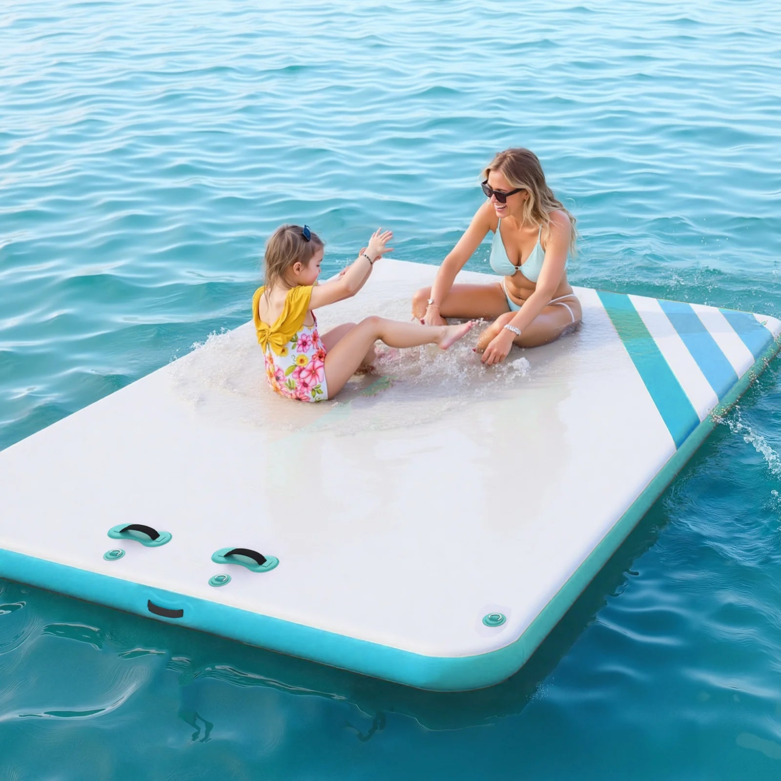 Garvee Aufblasbare Schwimmplattform 3 x 3 m, Für 8–10 Personen, Rutschfest, PVC, Mit Leiter, Für See & Wasser