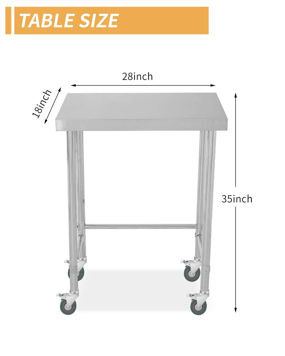 Garvee Edelstahl-Arbeitstisch 46 × 71 cm Mit Rollen, Mobiler Küchentisch Aus Rostfreiem Stahl Für Gewerbe & Küche