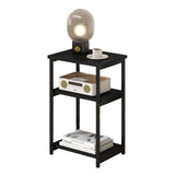Garvee 3-Stufiger Beistelltisch Mit Metallrahmen Für Wohnzimmer & Schlafzimmer, Rustikales Design, Robustes Stahlgestell, Schwarz - Schwarz