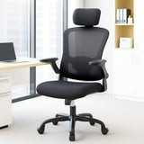 Garvee Ergonomischer Bürostuhl Mit Verstellbarer Lendenstütze Und Kopfstütze, Klappbare Armlehnen, Atmungsaktives Mesh, Drehbar, Rollbar, Schwarz, Büro Und Gaming - Schwarz