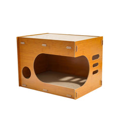 Garvee 2-in-1 Katzenkratzbaum Mit Abnehmbarer Wellpappe, Katzenhaus Für Kleine Und Mittelgroße Katzen, 46 cm Holz Und Karton, Braun