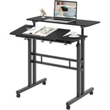 Garvee Höhenverstellbarer Stehtisch mit Rollen, mobiler Sitz-Steh-Schreibtisch 67–110 cm, Laptoptisch mit 80 cm Ablage, neigbarer Arbeitsfläche und 2 feststellbaren Rollen für Homeoffice und Büro - Schwarz