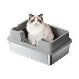 GARVEE Großes Katzenklo aus Edelstahl 34L, Halbgeschlossenes Katzen-WC mit Anti-Rutsch Matte, Für Mehrkatzenhaushalt, 60 x 40 x 22 cm, Grau - Grau