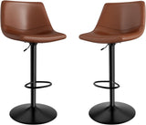 Garvee Barhocker 2er-Set, mit Rückenlehne & Fußstütze, PU-Kunstleder, Metall, Kaffeebraun, 360° drehbar, höhenverstellbar - 