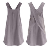 Garvee Kochschürze für Damen und Herren, Baumwoll-Leinen-Schürze mit Taschen zum Kochen, Backen und Malen, Grau - Grau