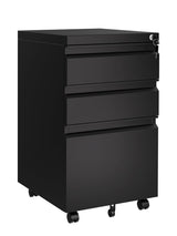 Garvee 3-Schubladen Rollcontainer Aktenschrank Mit Schloss, Große Kapazität, Mobil, Metall, Verstellbare Ablage, Unter Schreibtisch, Dunkel Schwarz