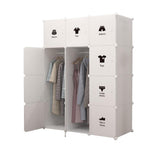 Garvee Tragbarer Kleiderschrank mit 12 Fächern, Türen und Kleiderstange, modularer Kunststoff-Stauraum für Schlafzimmer, 75 x 47 x 111 cm, Weiß - Weiß