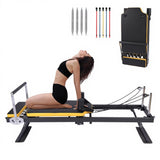 Garvee Pilates Reformer Faltbar Mit Sprungbrett, 2 Widerstandsbändern, Metallrahmen, Platzsparend - Schwarz-Gelb