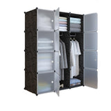 Garvee Tragbarer Kunststoff-Kleiderschrank DIY-Regalsystem 12 Fächer mit 2 Kleiderstangen Schlafzimmer-Schrank 111 x 47 x 147 cm Schwarz - Schwarz