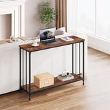 Garvee Konsolentisch Mit Ablagen Schmaler Sofatisch 105x30x81cm Metallrahmen Schwarz Für Wohnzimmer Eingang Flur Retro - 